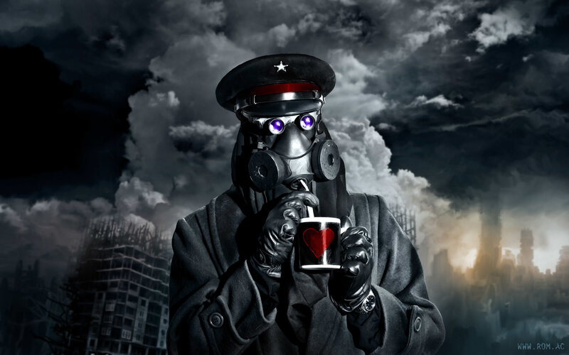 soldier with gas mask