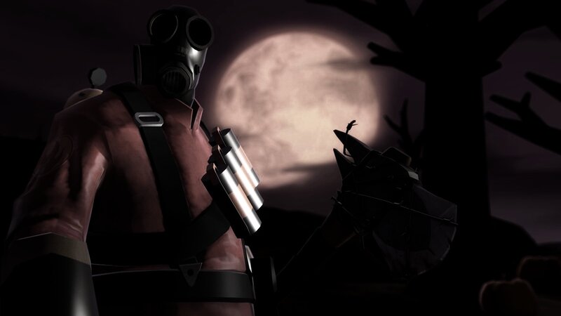 Soldier with gas mask at night