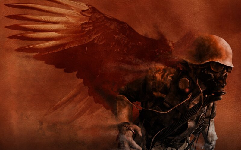 Soldier with Gas Mask — Brown, Dramatic, Digital Art, Gas Mask