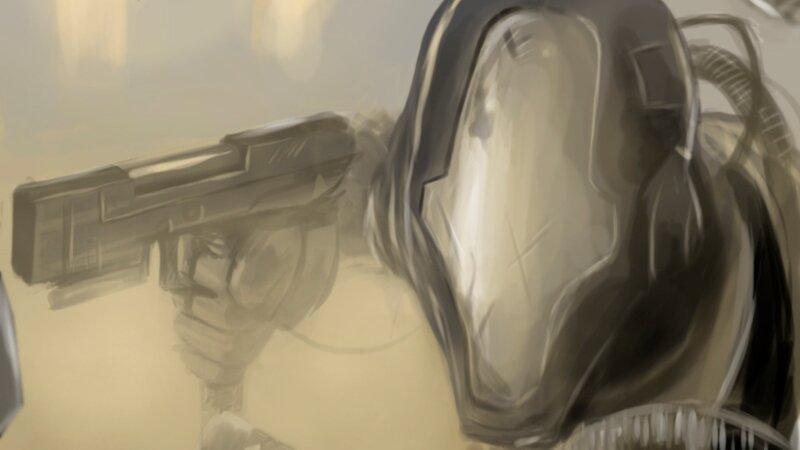 soldier with gun in haze