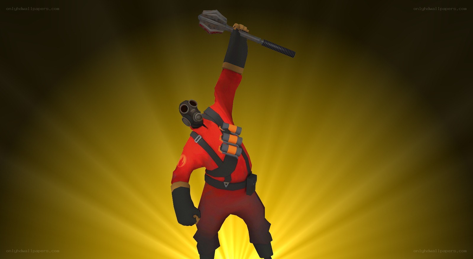 Soldier with hammer in glowing light