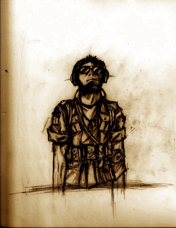 soldier with headphones sketch