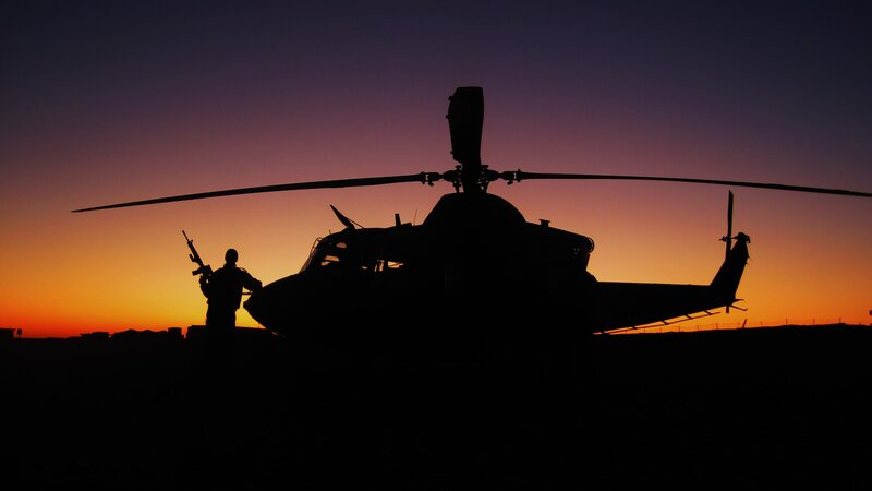 Soldier with Helicopter — Orange, Dramatic