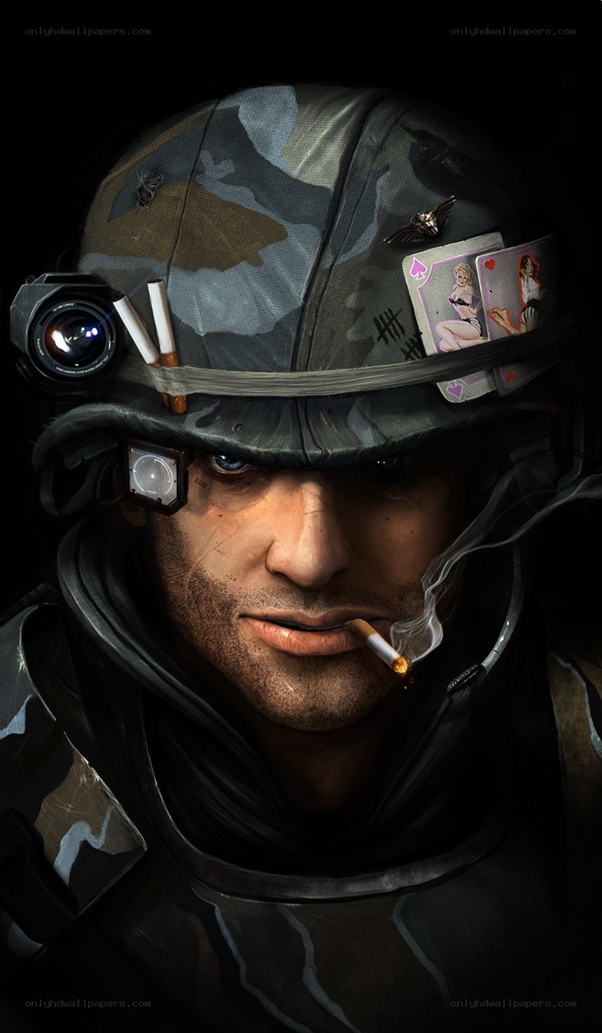 soldier with helmet and cigarette