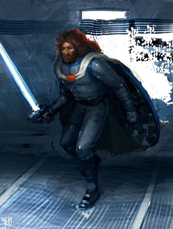 soldier with lightsaber