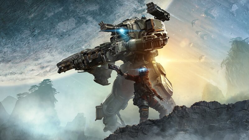 Soldier with Mech — Gray, Dramatic, Sunset, Digital Art