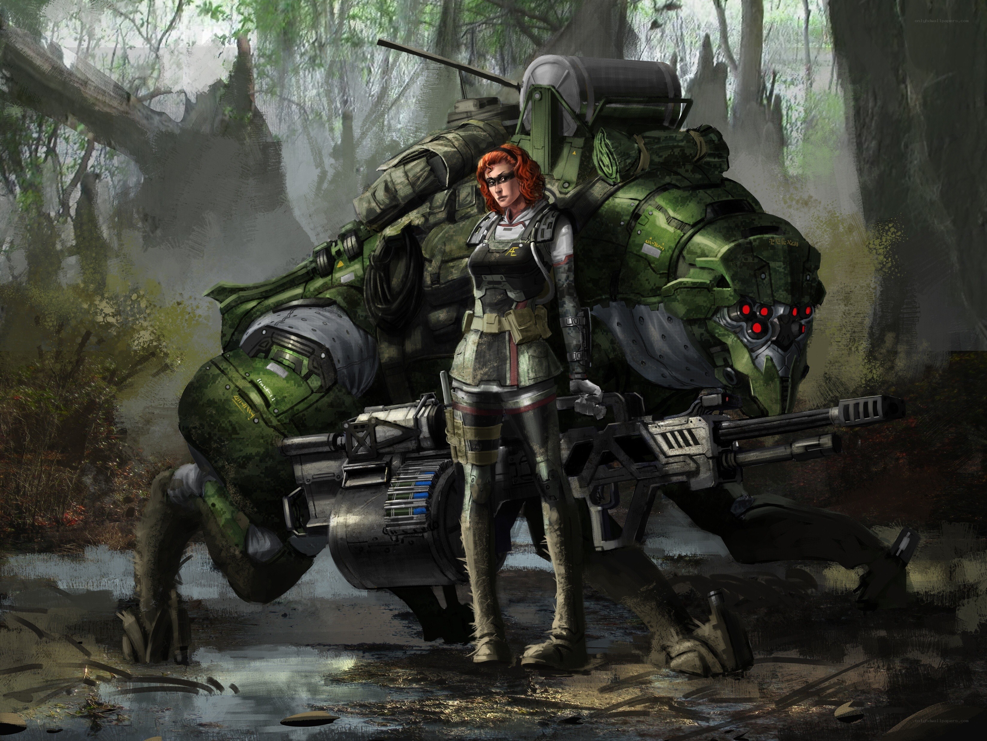 soldier with mech in forest