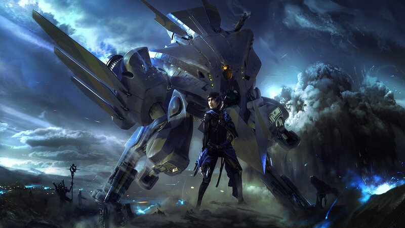 Soldier with Mecha Robot — Blue