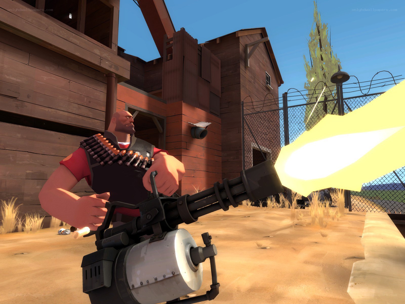 Soldier with minigun in game