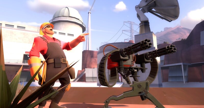 Soldier with minigun in industrial area