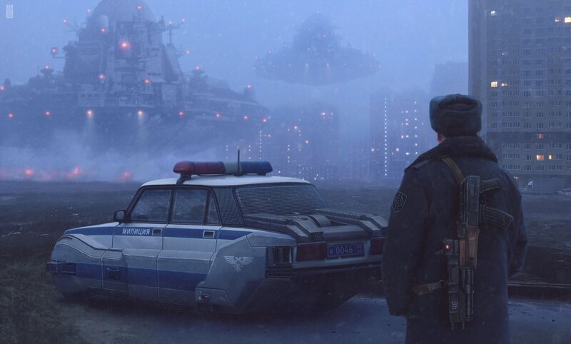 Soldier with Police Car