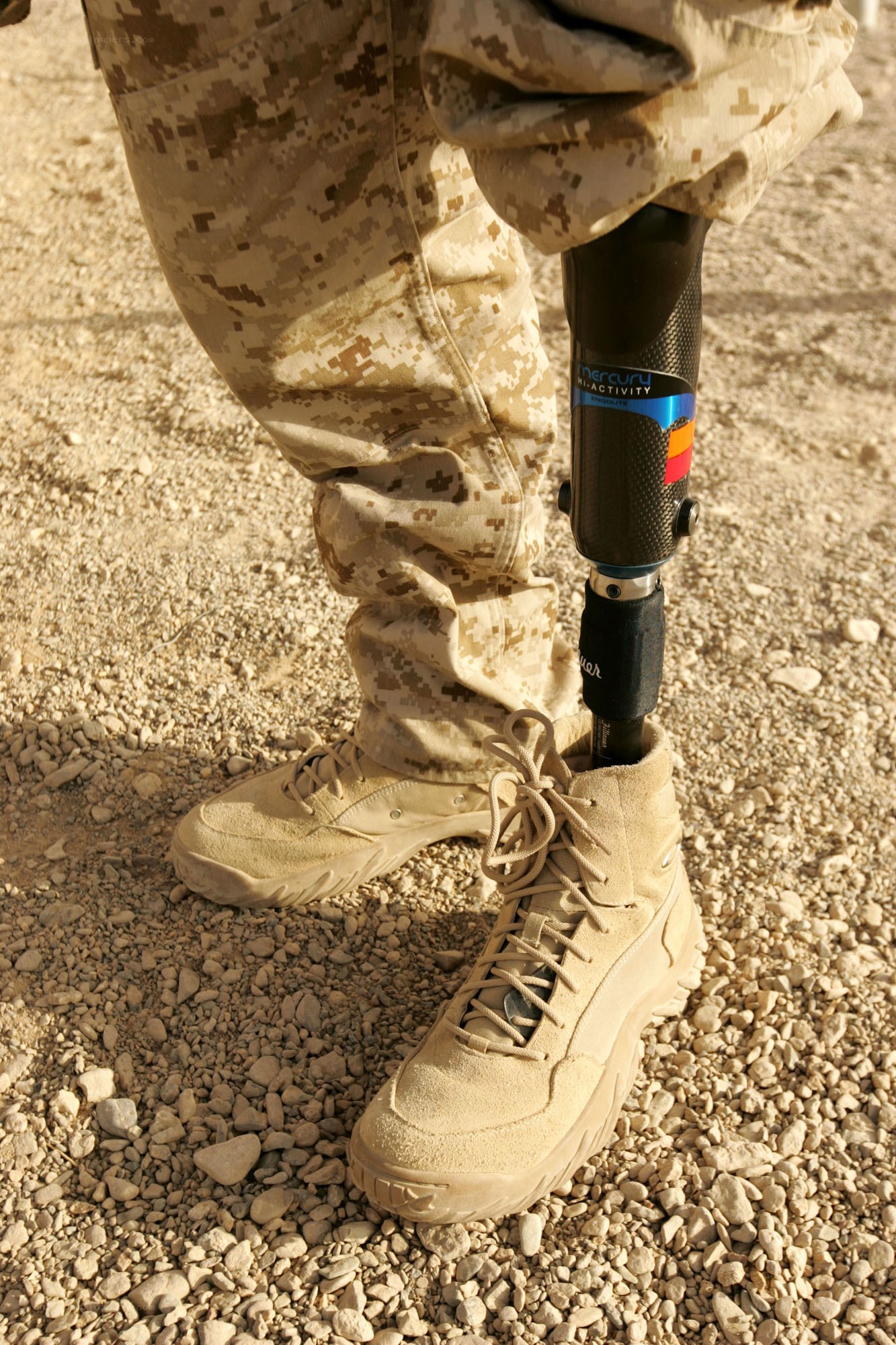 Soldier with prosthetic leg