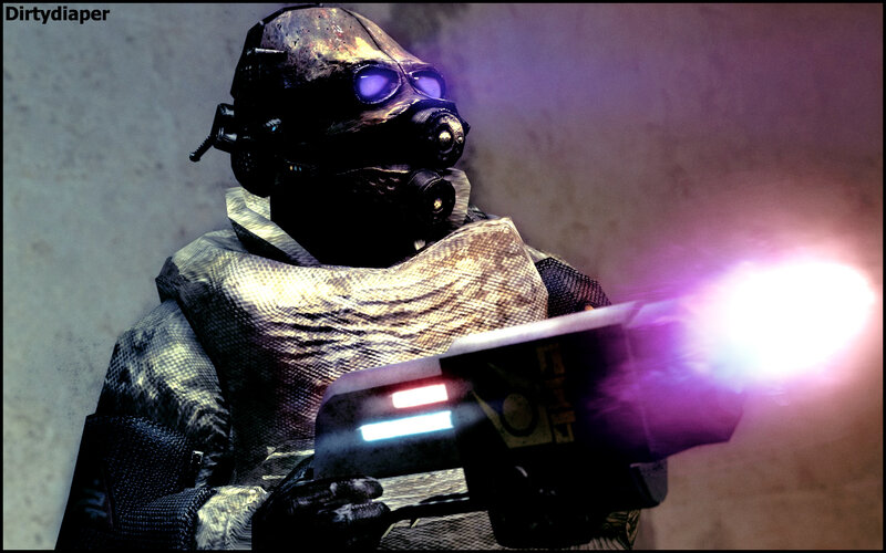 soldier with purple weapon