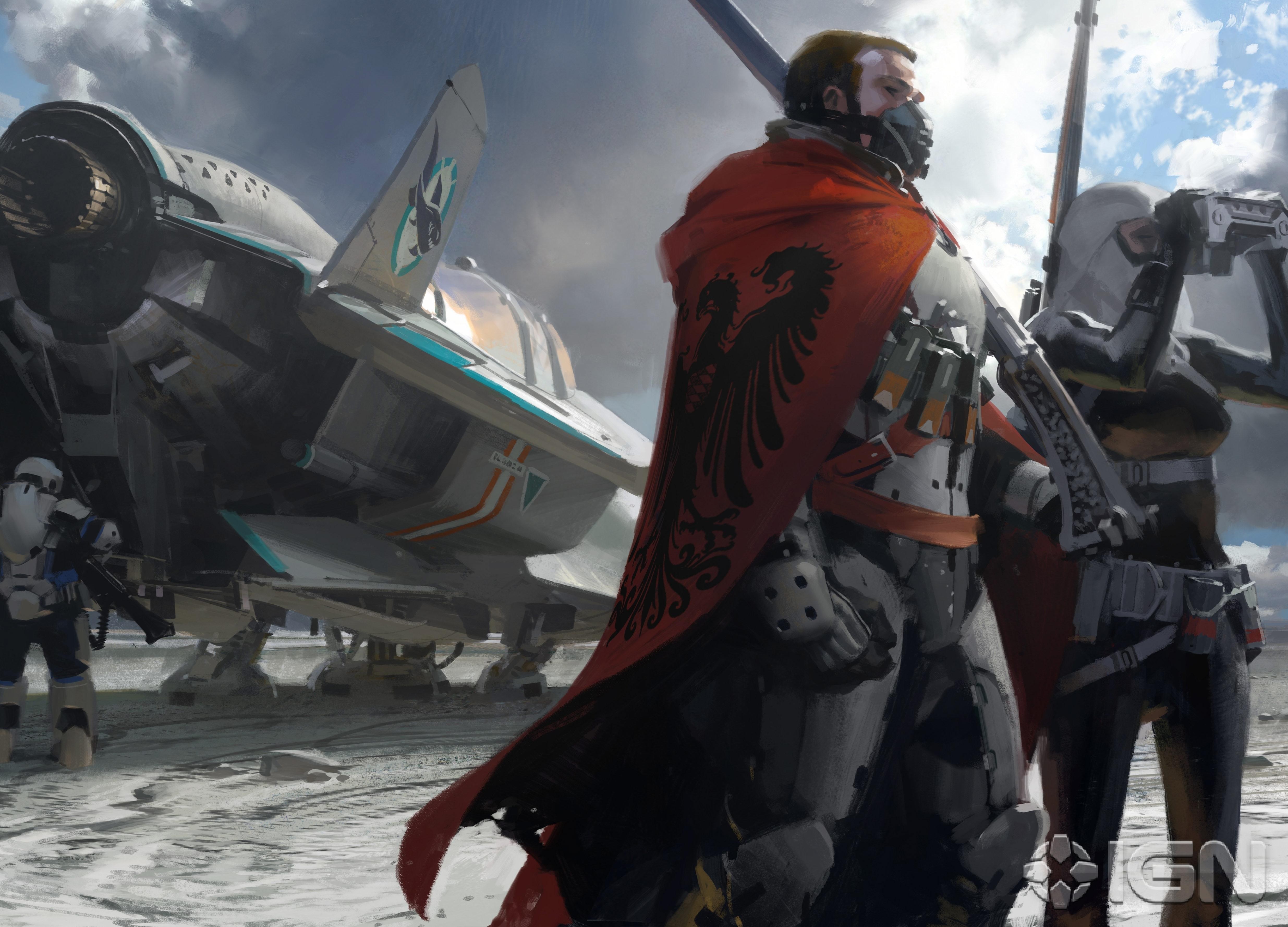 soldier with red cloak on alien planet