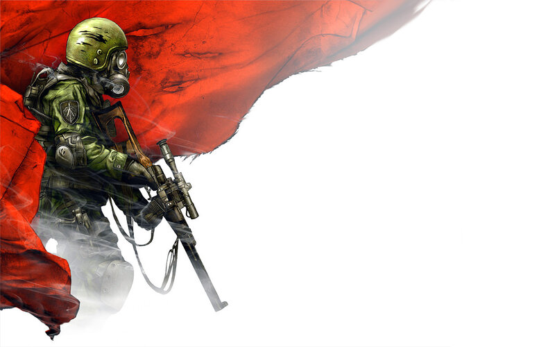 soldier with red flag
