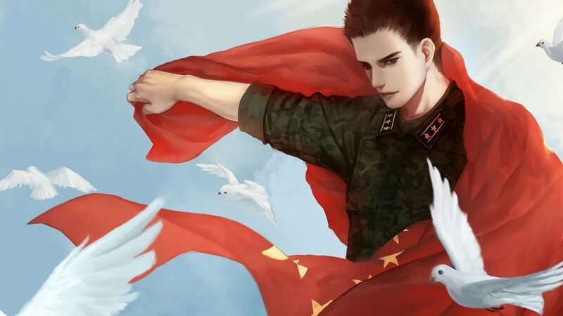 Soldier with Red Flag — Dramatic