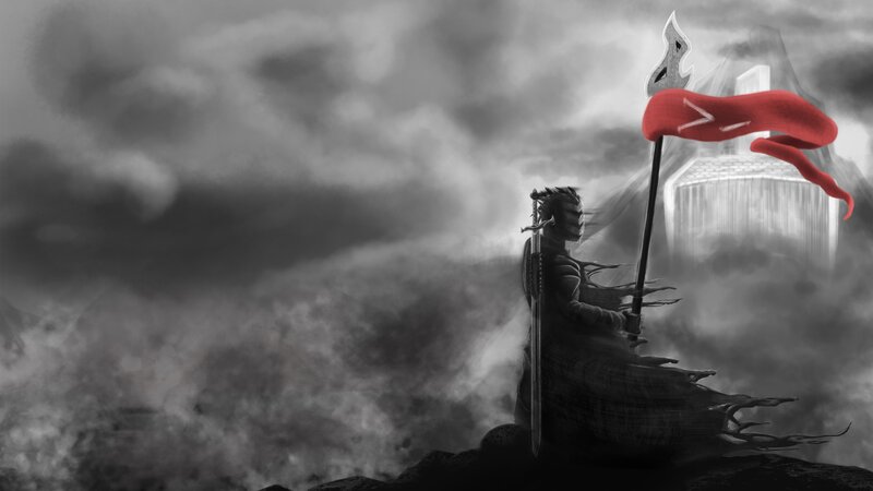 Soldier with Red Flag — Gray