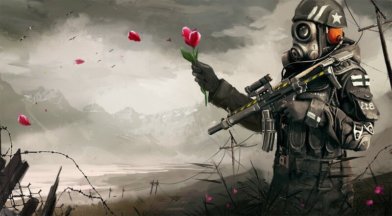 soldier with red flower