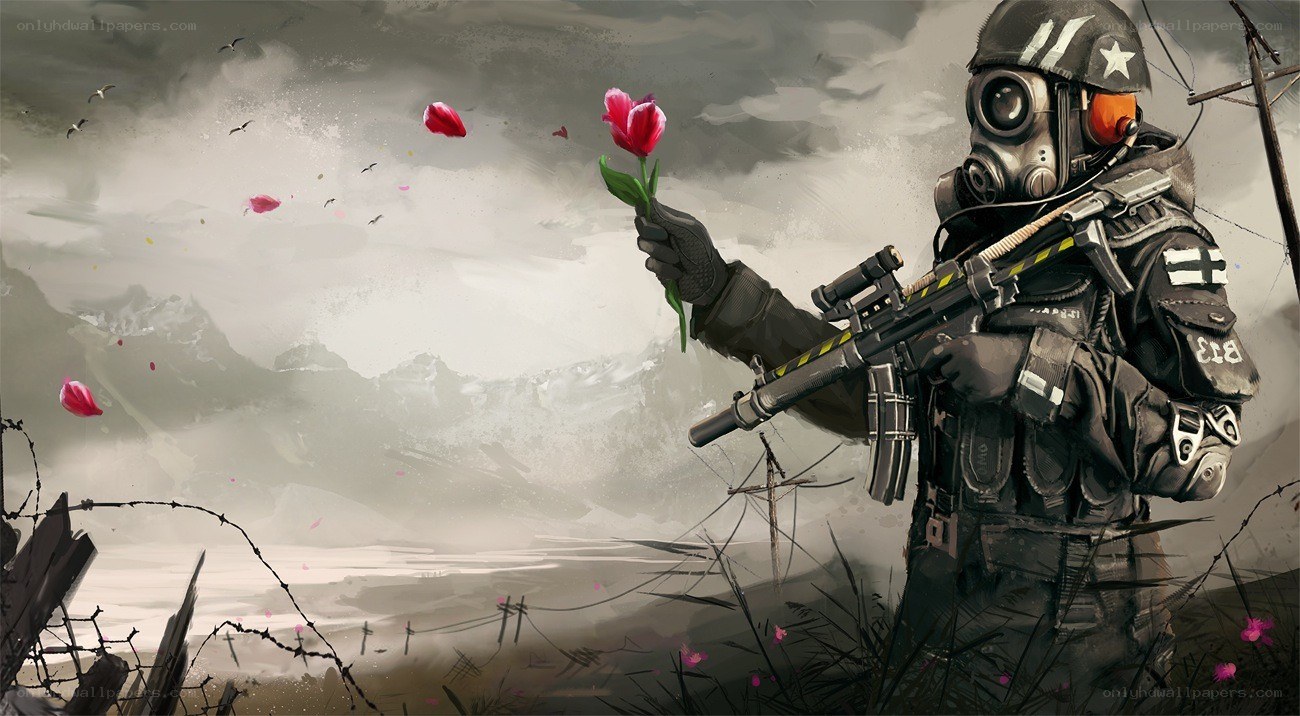 soldier with red flower