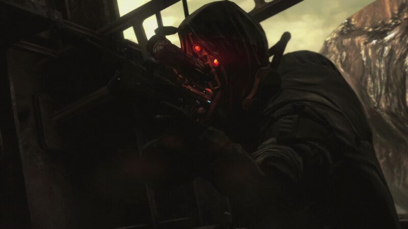 soldier with red-lit helmet