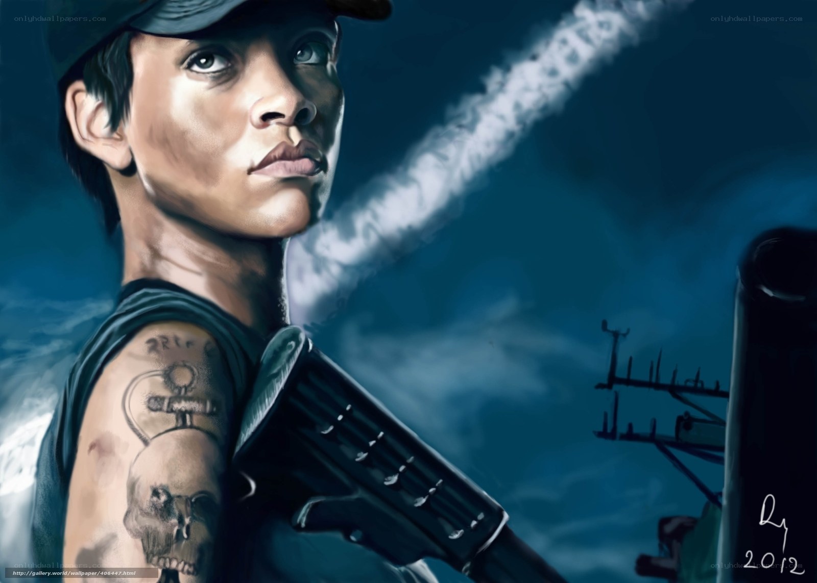 soldier with rifle and tattoos