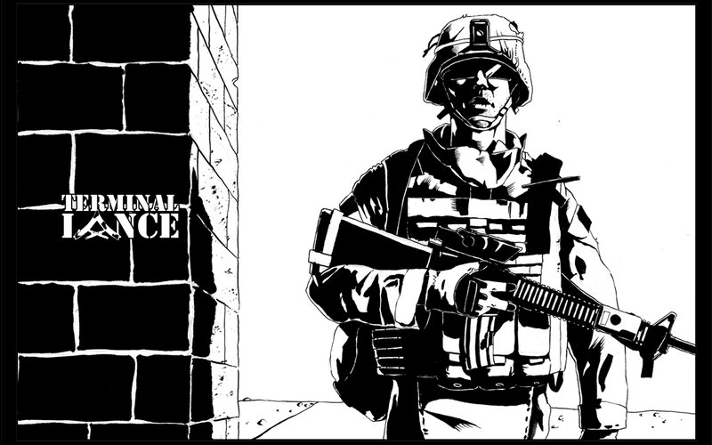 Soldier with Rifle — Black, Dramatic, Comic