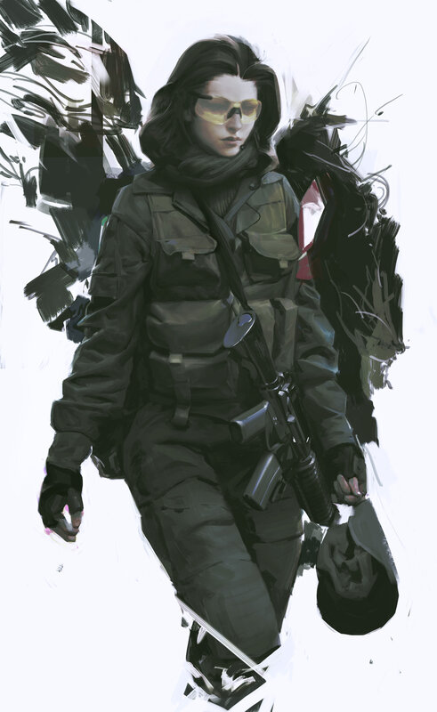 Soldier with Rifle — Black, Dramatic, Digital Art, Goggles