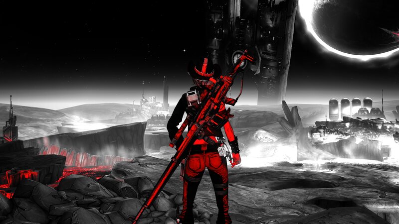 Soldier with Rifle — Black, Dramatic, Night, Digital Art, Planet, Ruins