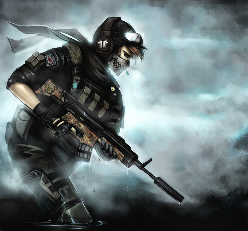 Soldier with Rifle — Black, Dramatic