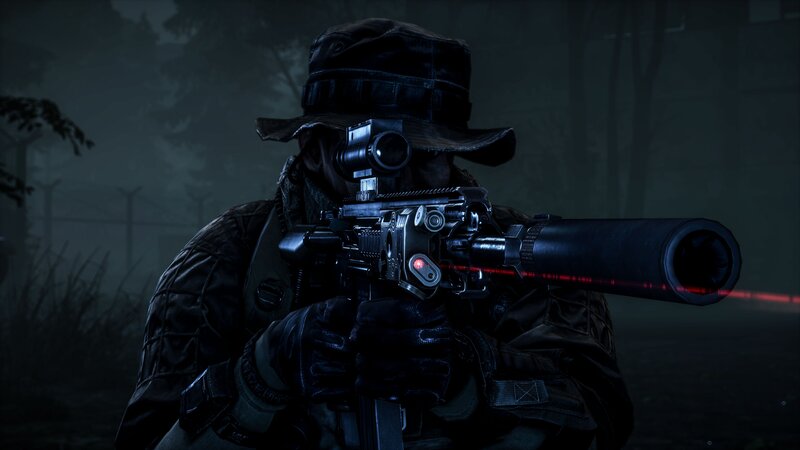 Soldier with Rifle — Black, Tense, Night, 3d Render, Scope