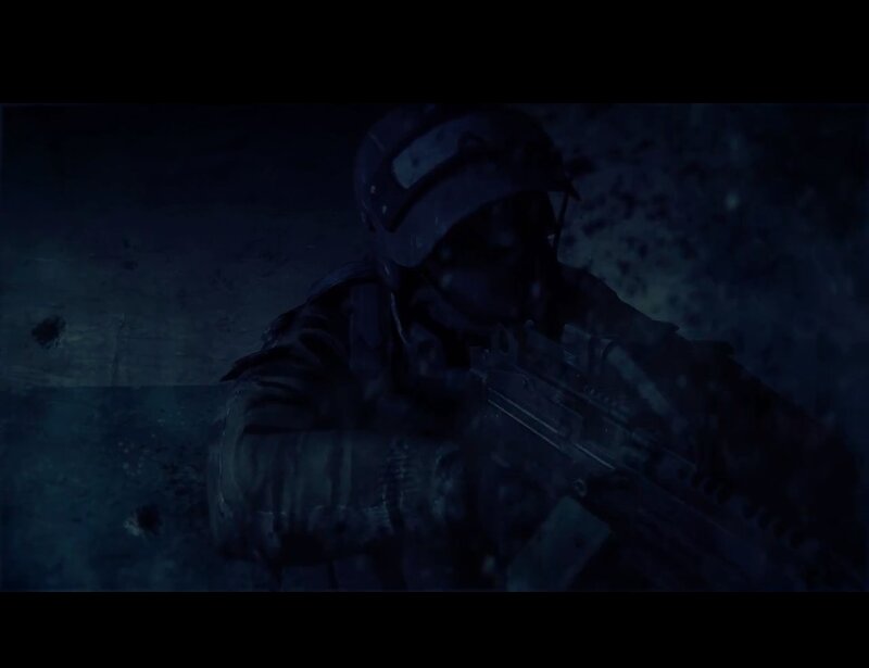 Soldier with Rifle — Black, Tense, Night