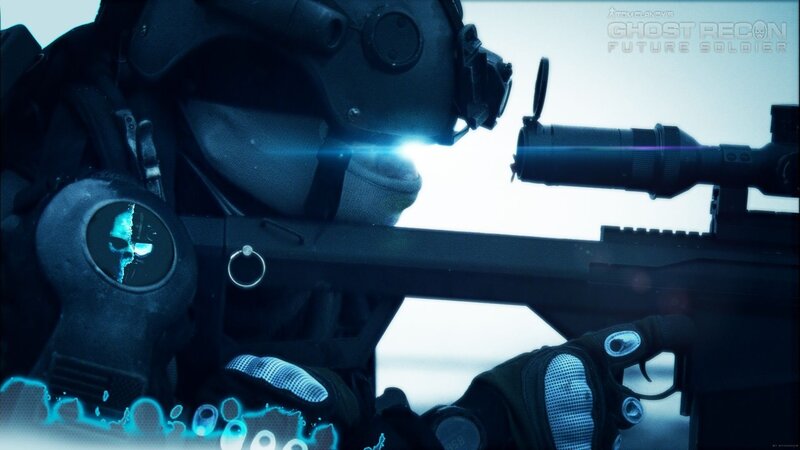 Soldier with Rifle — Blue, Dramatic, Digital Art