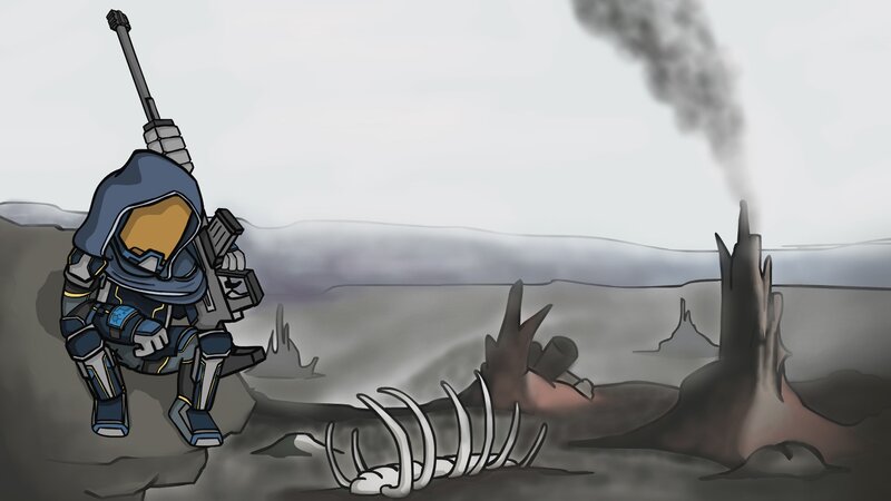 Soldier with Rifle — Gray, Dramatic, Digital Art, Skeleton, Smoke