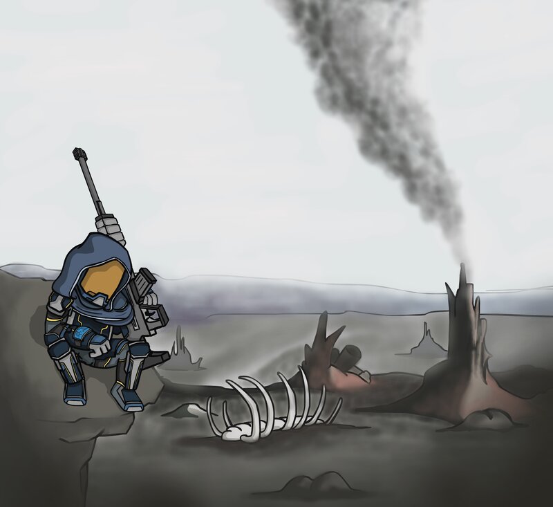 Soldier with Rifle — Gray, Dramatic, Digital Art, Skeleton