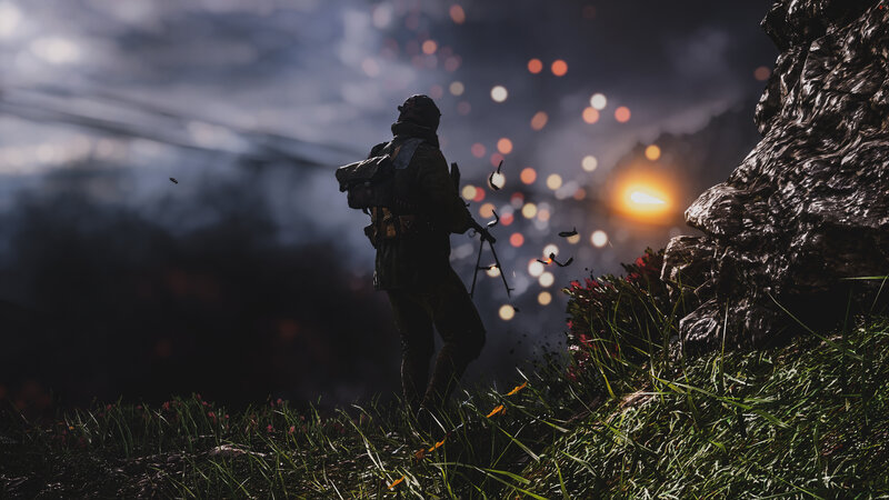 Soldier with Rifle — Green, Dramatic, Night, 3d Render