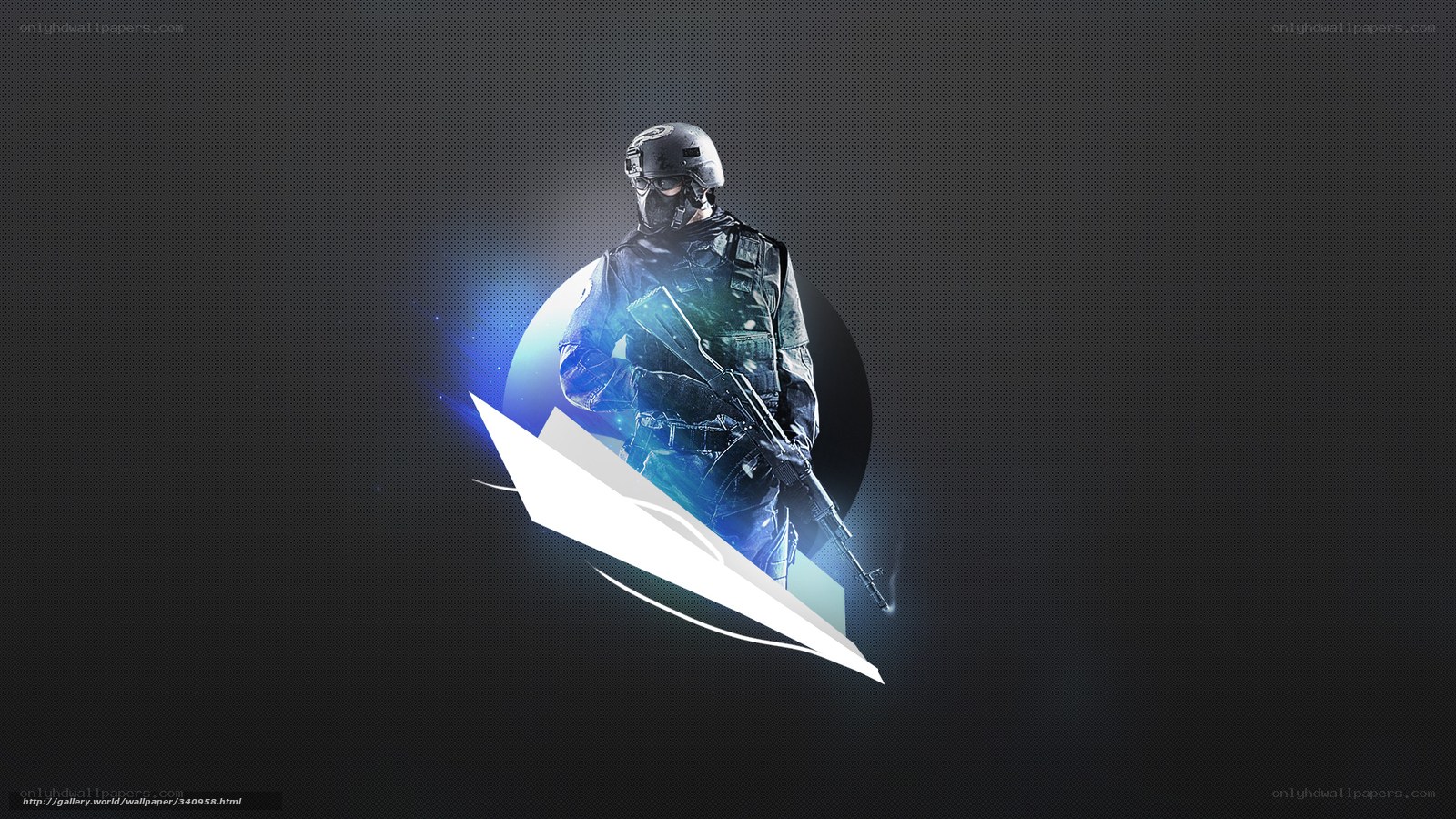 soldier with rifle in blue light