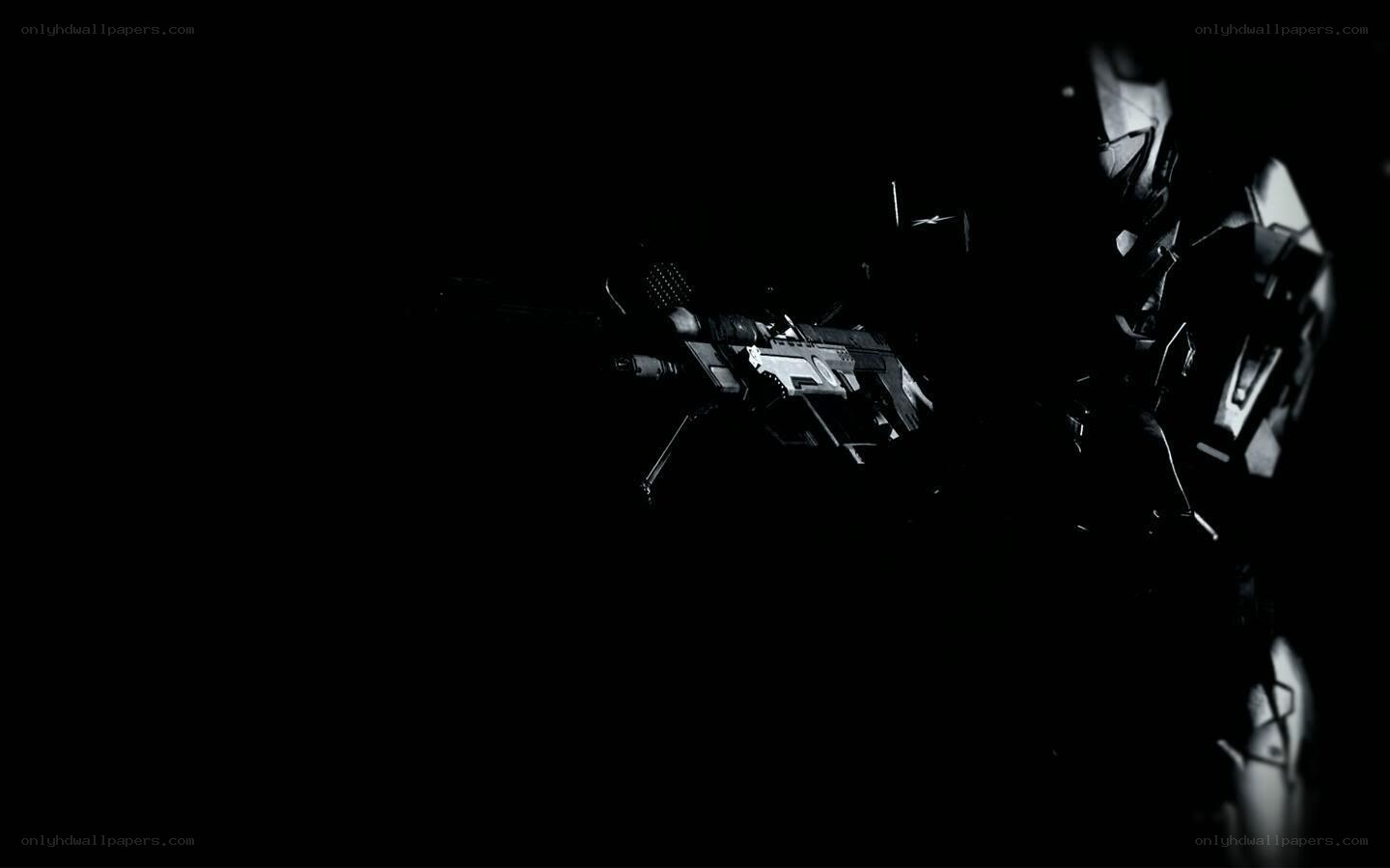 soldier with rifle in darkness