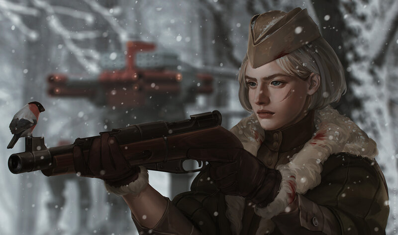 Soldier with Rifle in Snow — Brown