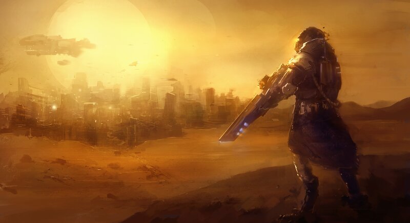 Soldier with Rifle — Orange, Dramatic, Sunset