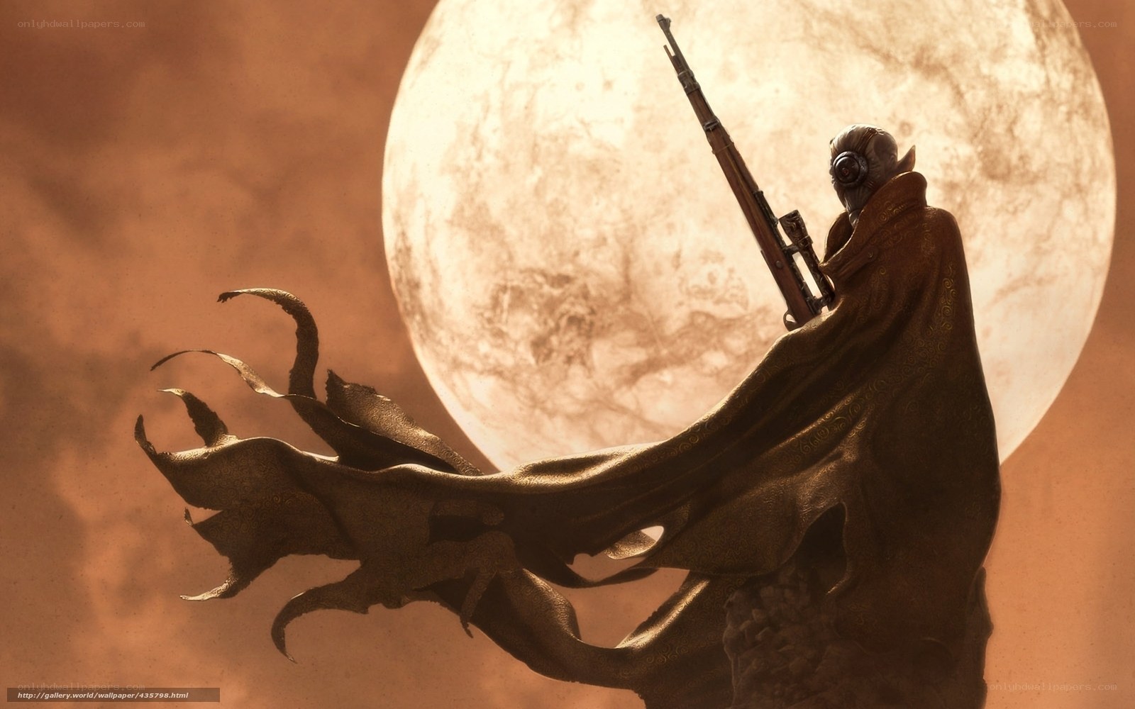 soldier with rifle under moon