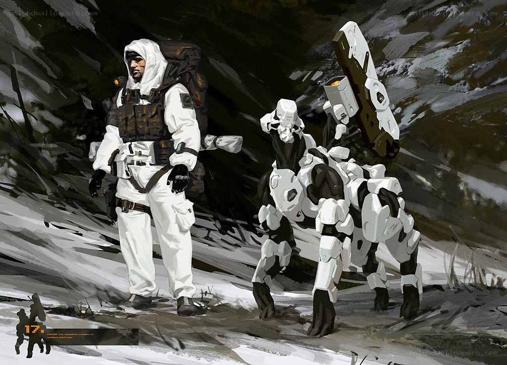 soldier with robotic companion