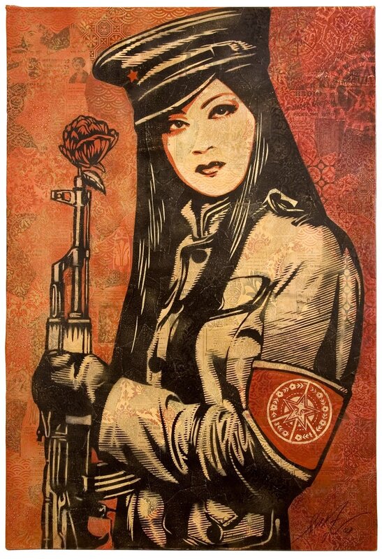 soldier with rose and rifle