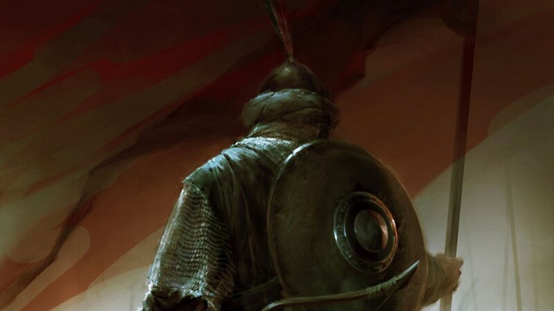 soldier with shield and flag