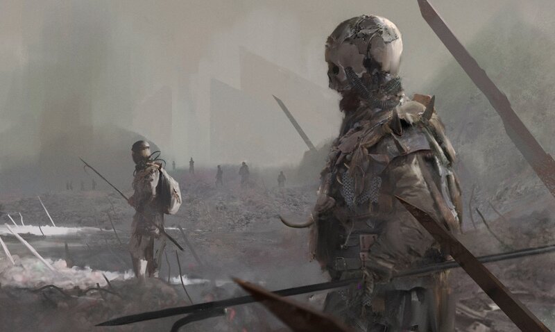 Soldier with Skull Helmet — Gray, Dramatic