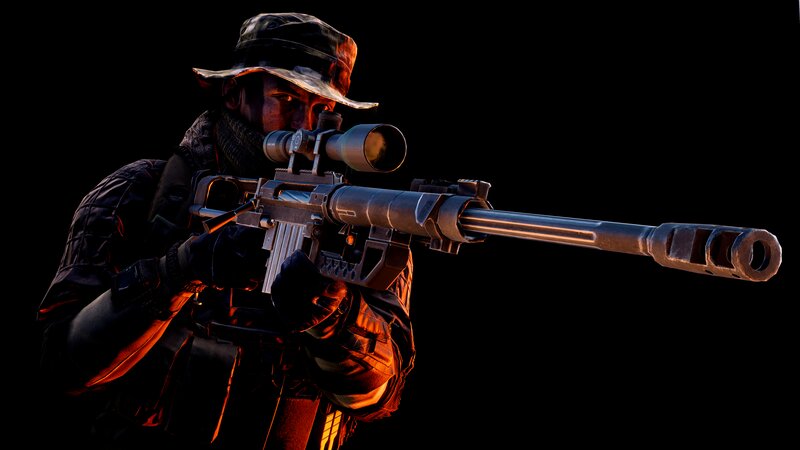 Soldier with Sniper Rifle — Black, Dramatic, Night, 3d Render