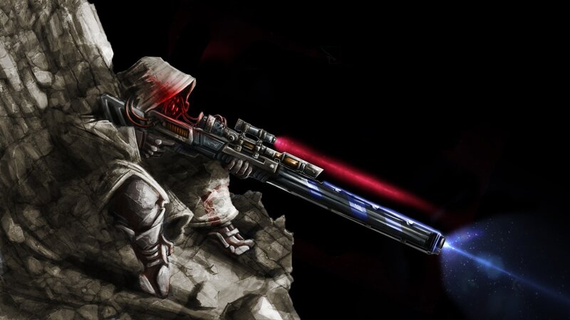 Soldier with Sniper Rifle — Black, Dramatic, Night