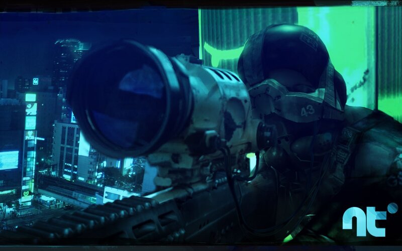 Soldier with Sniper Rifle — Blue, Dark, Tense