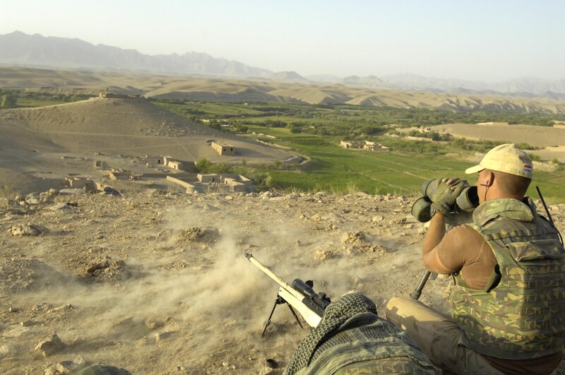 Soldier with Sniper Rifle — Brown, Dramatic, Afternoon, Photograph, Binoculars