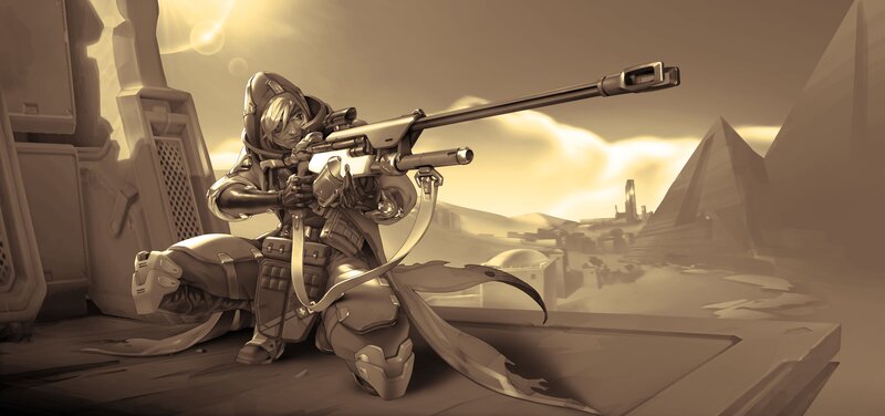 Soldier with Sniper Rifle — Brown, Dramatic, Sunset, Digital Art