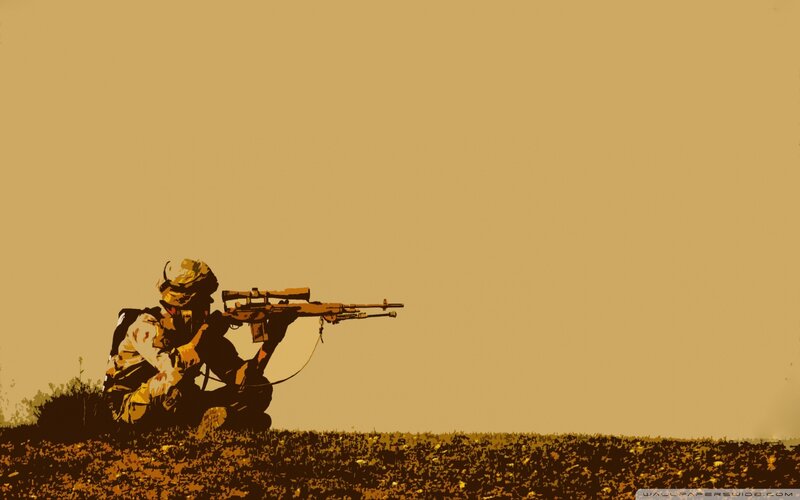 Soldier with Sniper Rifle — Brown, Dramatic, Sunset
